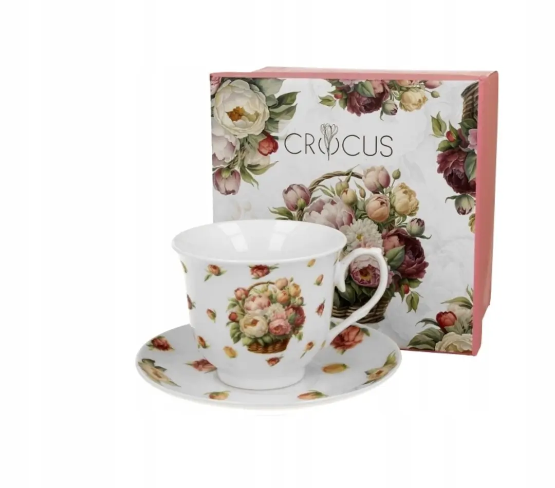 Duo Porseleinen Koffieset Pioenen & Bloemenmandjes