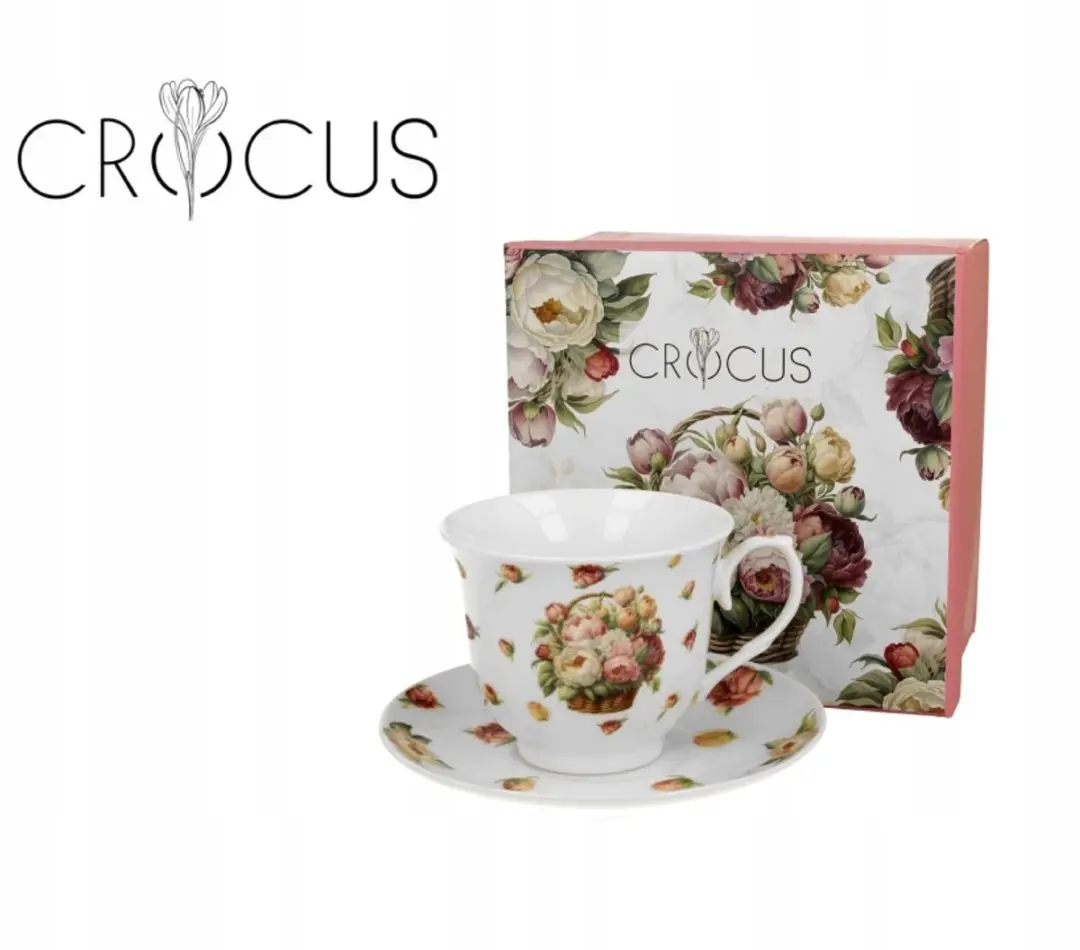 Duo Porseleinen Koffieset Pioenen & Bloemenmandjes - 250ml - 2 Stuks