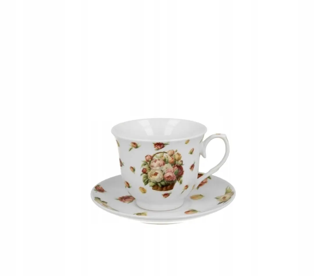 Duo Porseleinen Koffieset Pioenen & Bloemenmandjes - 250ml - 2 Stuks