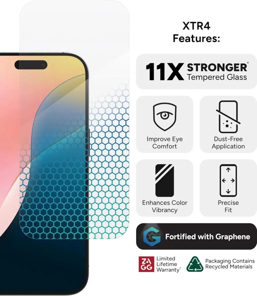 ZAGG Glass XTR4 iPhone 16 Pro Schermbeschermer - Transparant