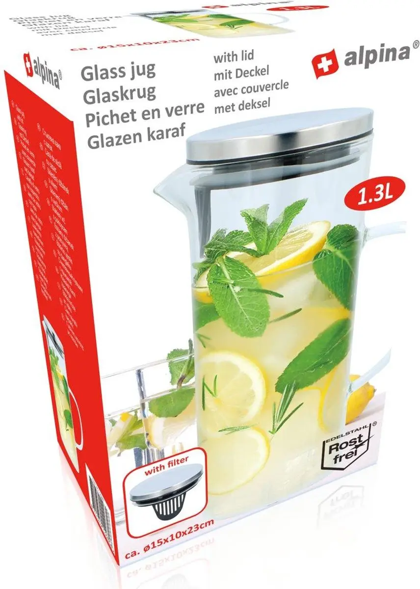 Alpina Glazen Waterkan 1,3L - Transparant