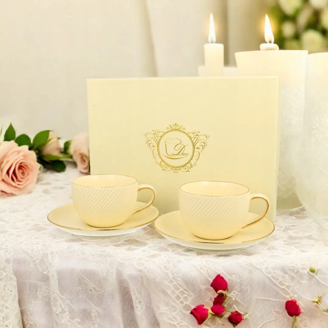 Duo Luxe Porseleinen Koffiekopjes Set - 220ml Ecru