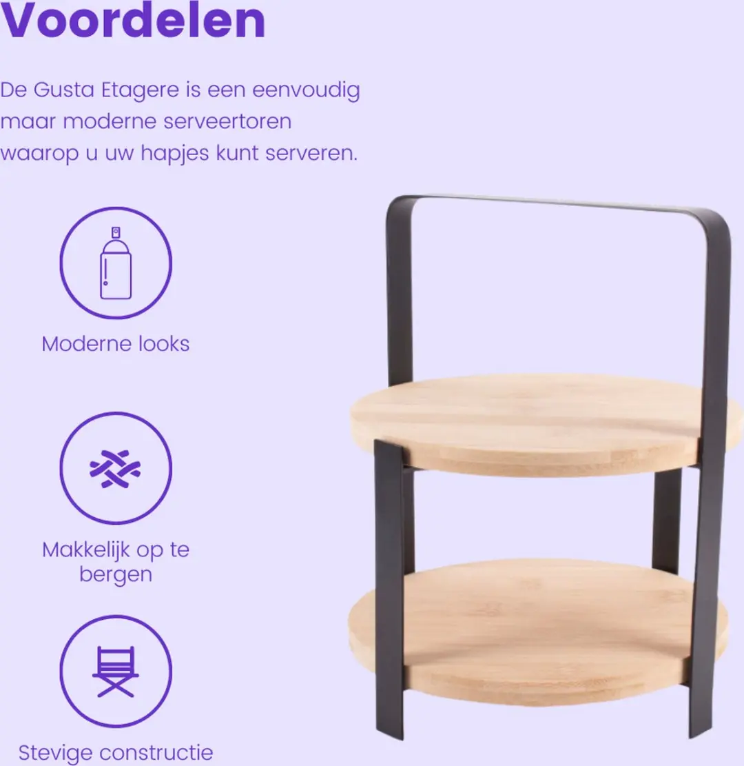 Gusta Etagere Serveertoren 27cm - 2-laags - Zwart