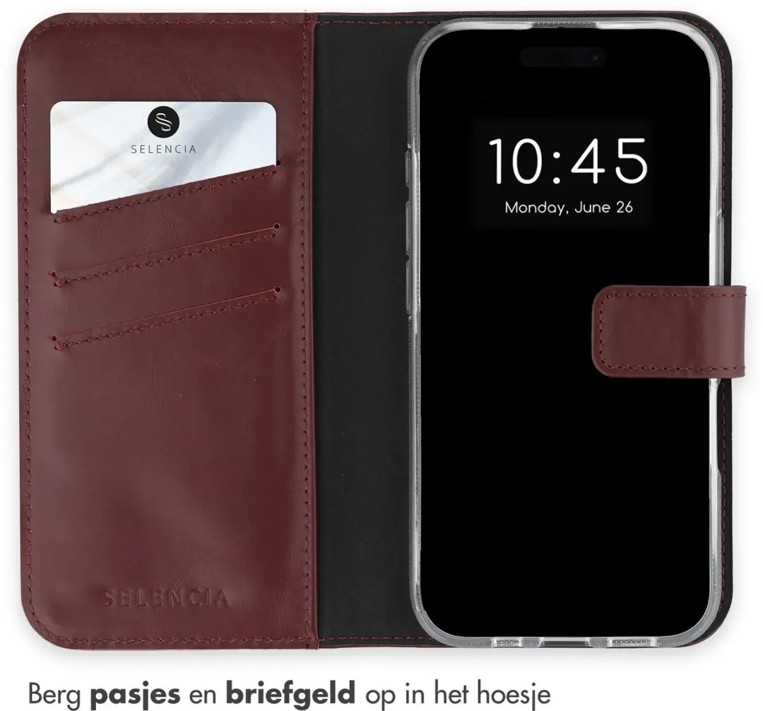 Selencia iPhone 17 Lederen Bookcase Hoesje - 3 Pasjes - Donkerrood