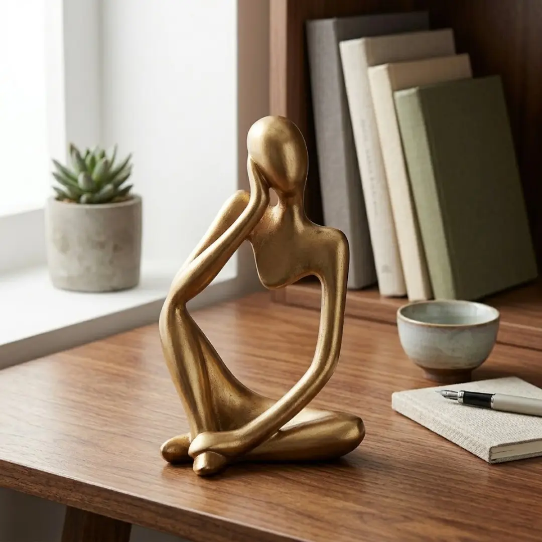 NUVEX Goudkleurig Abstract Denker Beeldhouwwerk - Modern Design