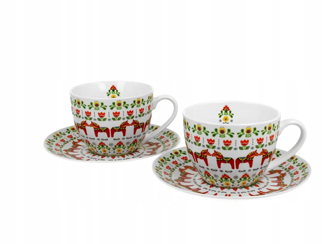 Duo Porseleinen Kopjes met Schotels 280ml - Scandinavisch Design - 2 Stuks