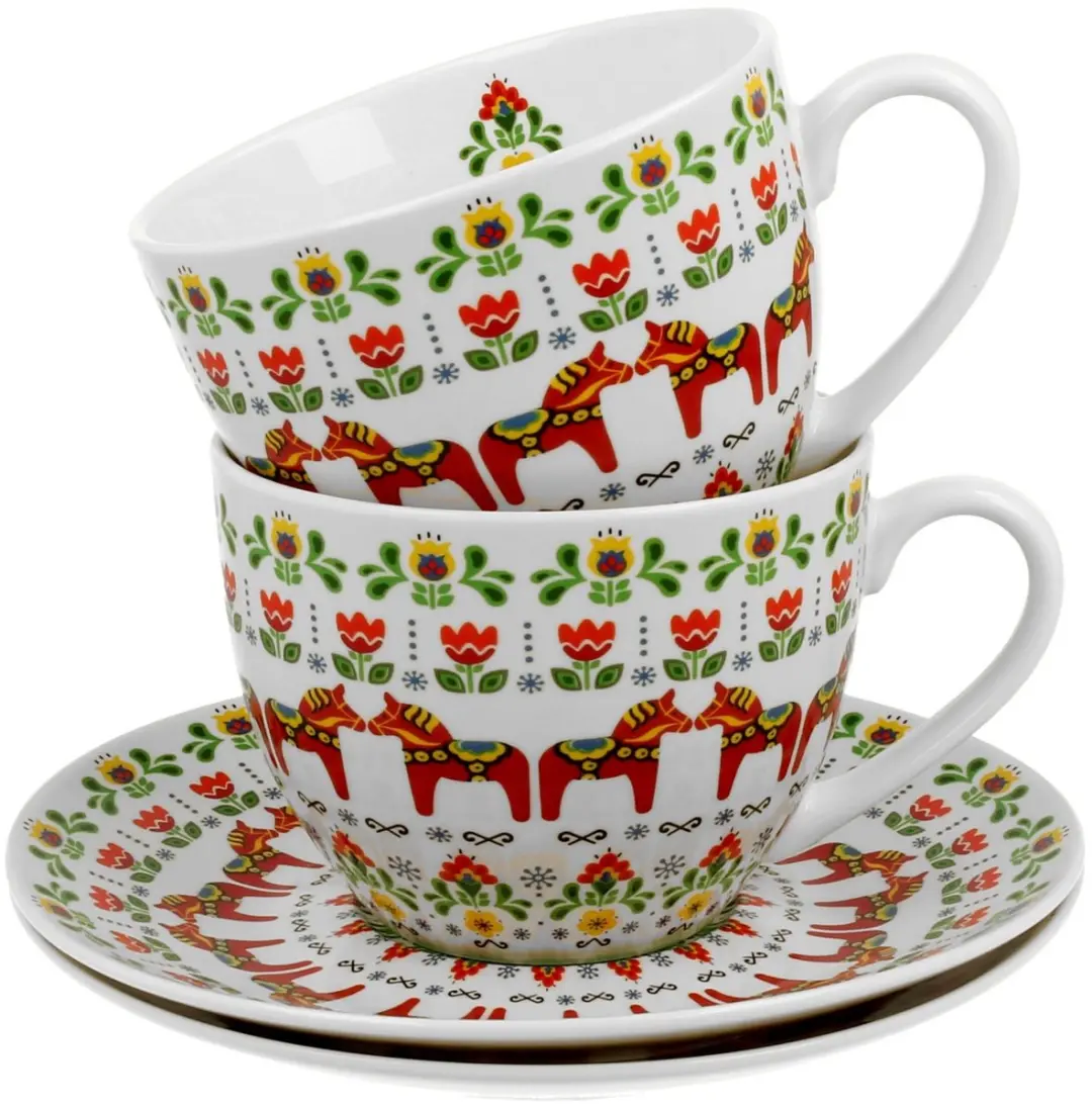Duo Porseleinen Kopjes met Schotels 280ml - Scandinavisch Design - 2 Stuks