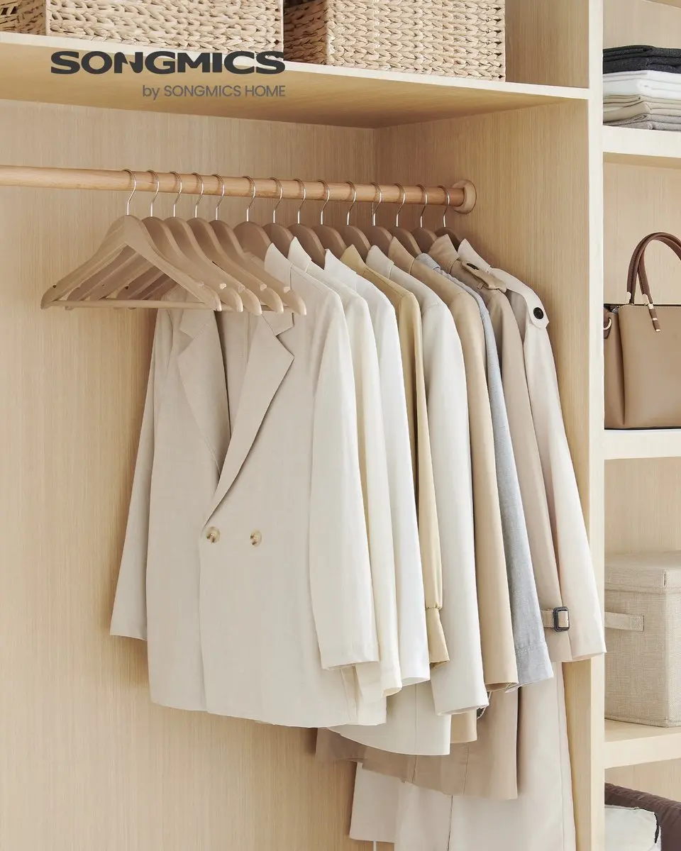 Songmics Houten Kledinghangers - 48 Stuks - Naturall Beige