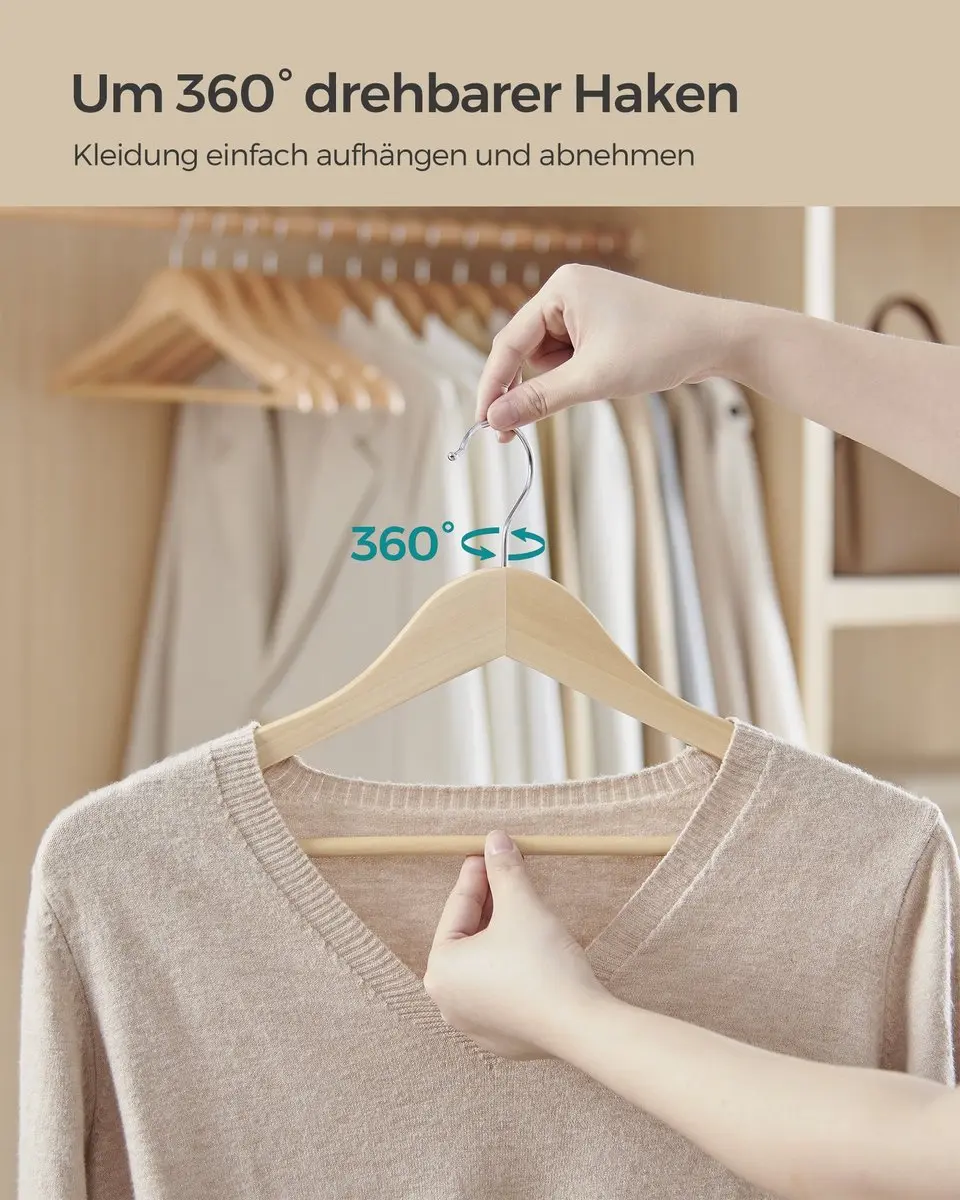 Songmics Houten Kledinghangers - 48 Stuks - Naturall Beige