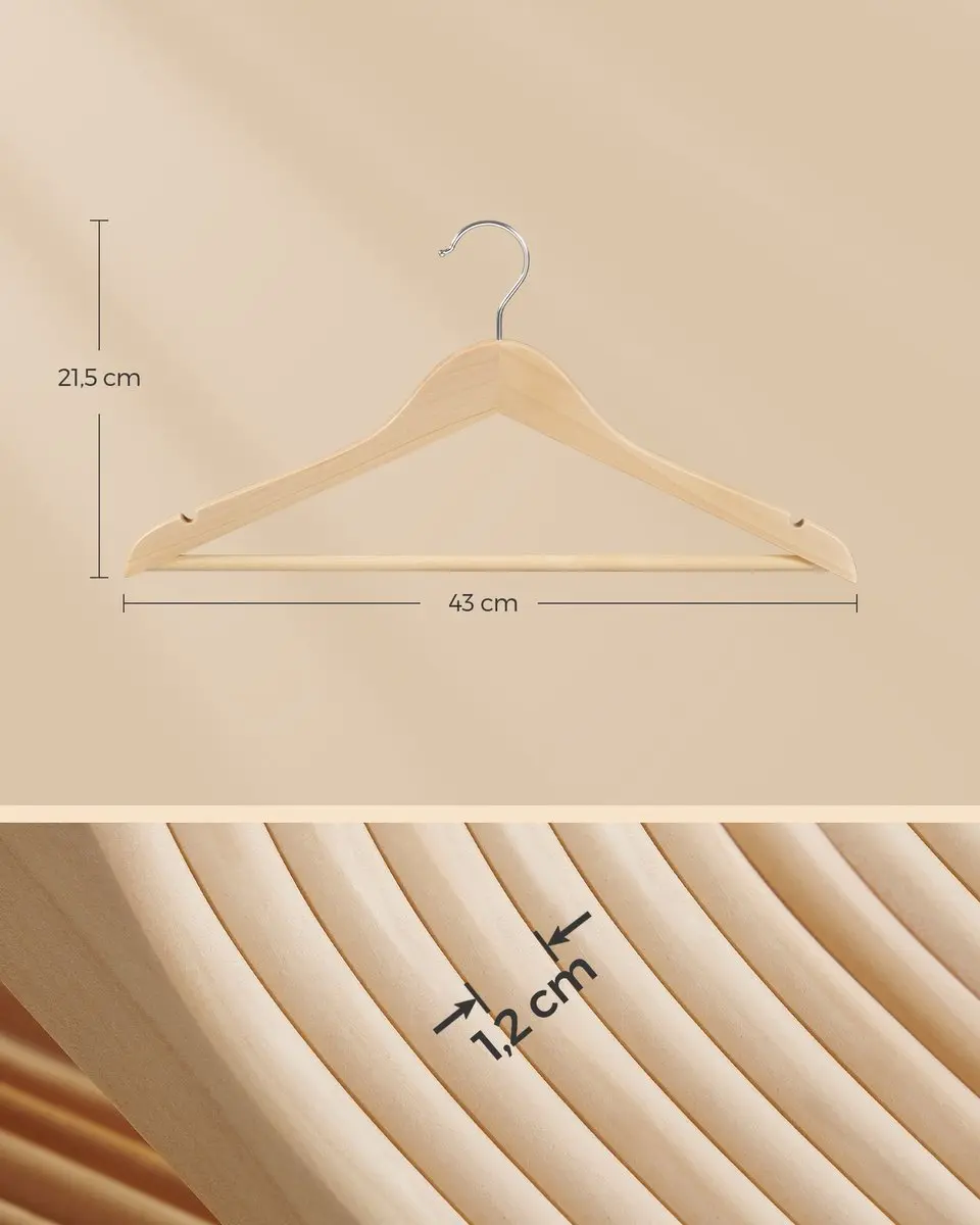 Songmics Houten Kledinghangers - 48 Stuks - Naturall Beige - afbeelding 6 van 6