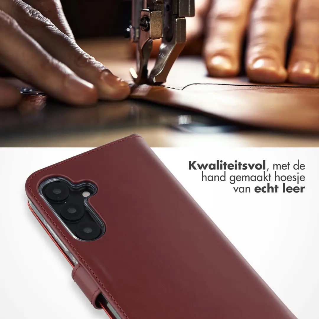 Selencia Hoesje Samsung Galaxy S25 - Echt Lederen Bookcase - 3 Pasjes - Donkerrood