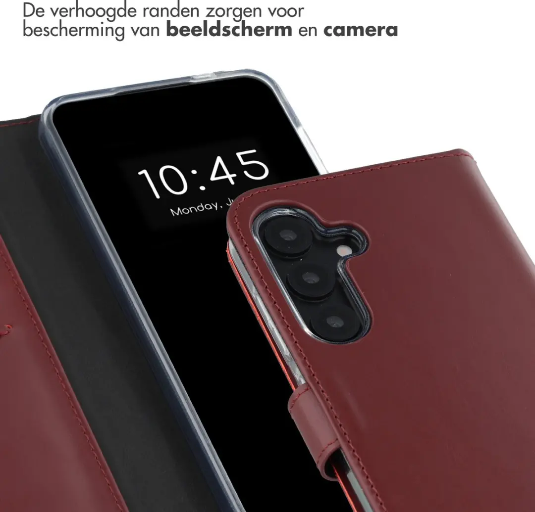 Selencia Hoesje Samsung Galaxy S25 - Echt Lederen Bookcase - 3 Pasjes - Donkerrood