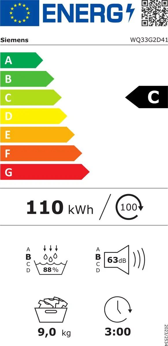 Siemens iQ500 WQ33G2D41 Vrijstaande Warmtepompdroger 9kg - Wit