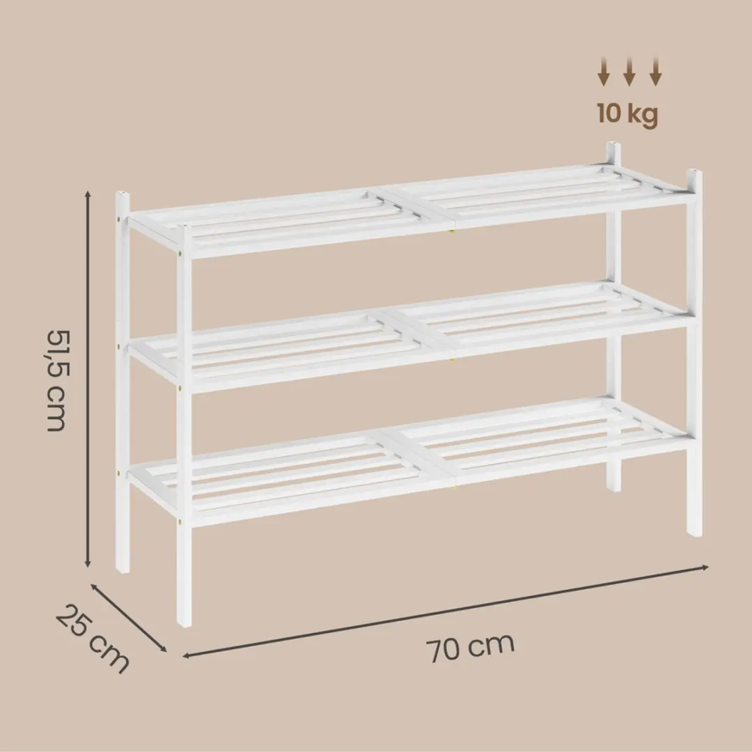 Songmics Bamboe Schoenenrek 3-laags - 16 Paren - Wit