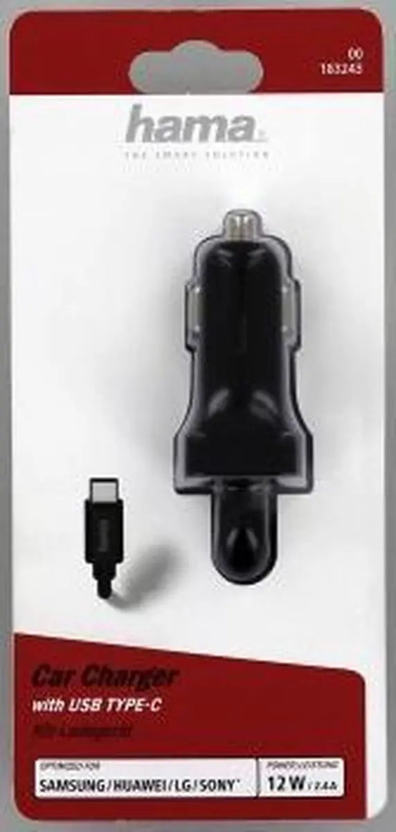 Hama Auto-oplader USB Type-C 2,4A - Zwart
