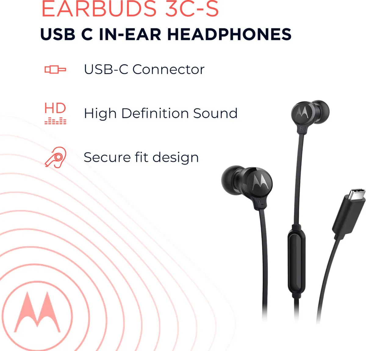 Motorola Earbuds 3C-S In-Ear Oordopjes - Zwart