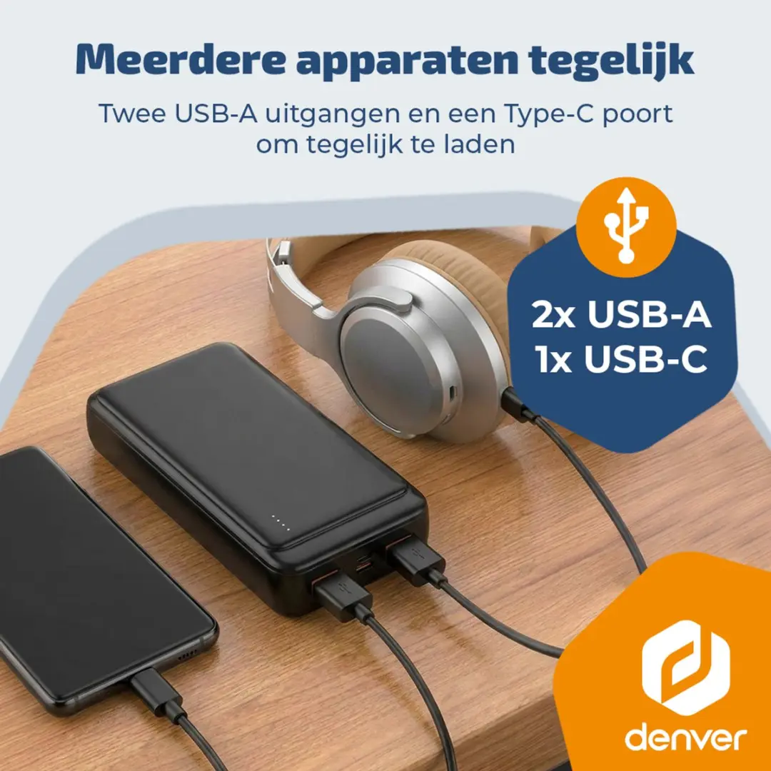 Denver PQC20009 Powerbank 20000mAh - Zwart