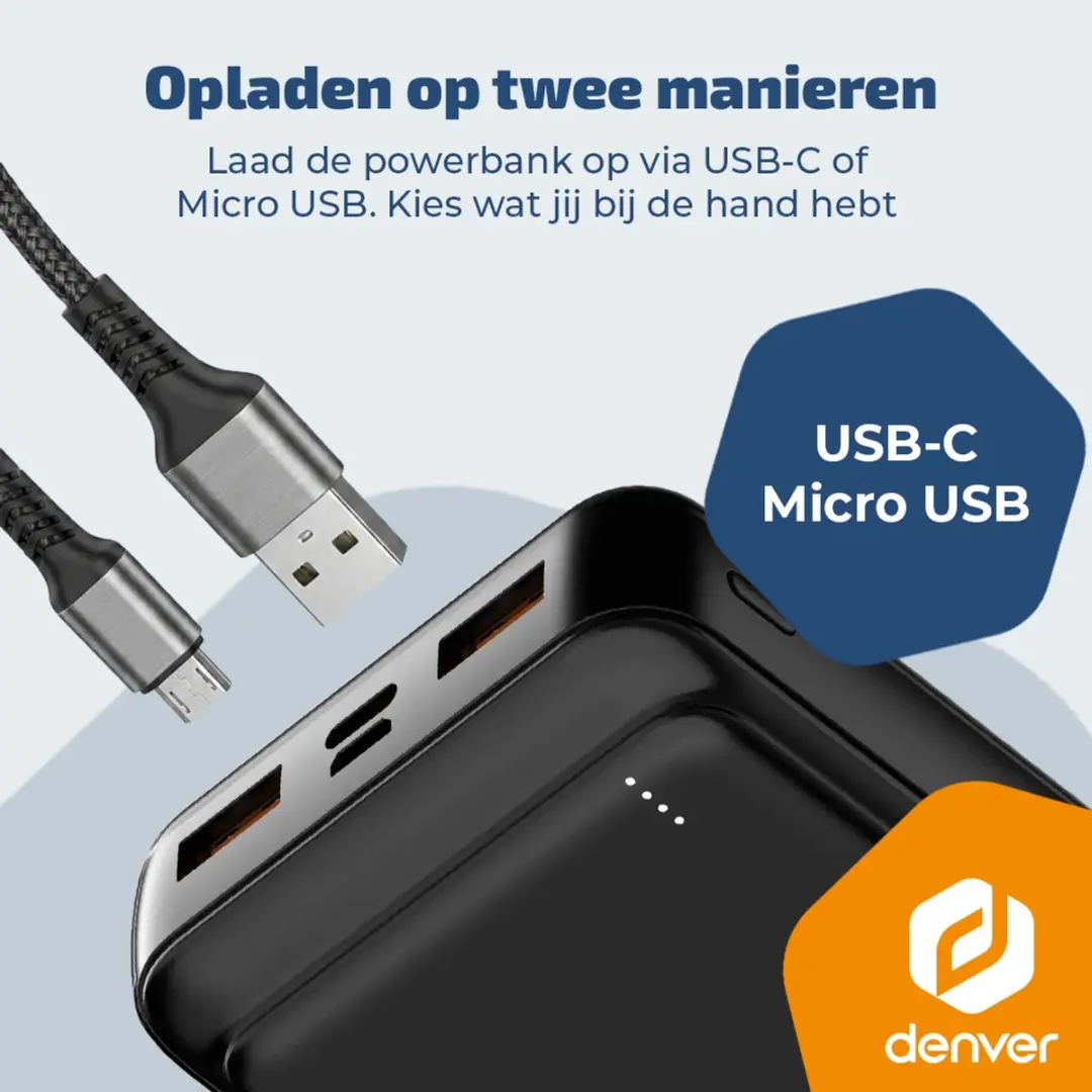 Denver PQC20009 Powerbank 20000mAh - Zwart