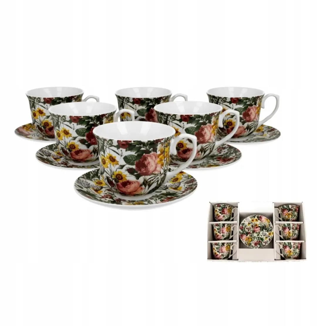 Duo Porseleinen Kopjes met Schotels 250ml - 6 Stuks - Multicolor