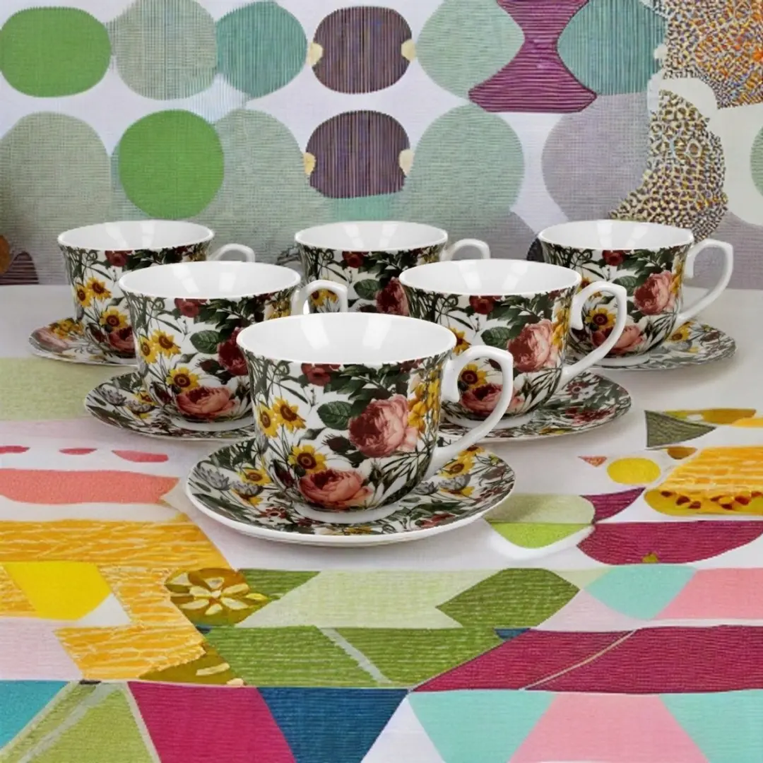 Duo Porseleinen Kopjes met Schotels 250ml - 6 Stuks - Multicolor