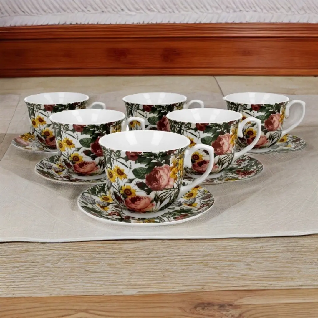 Duo Porseleinen Kopjes met Schotels 250ml - 6 Stuks - Multicolor