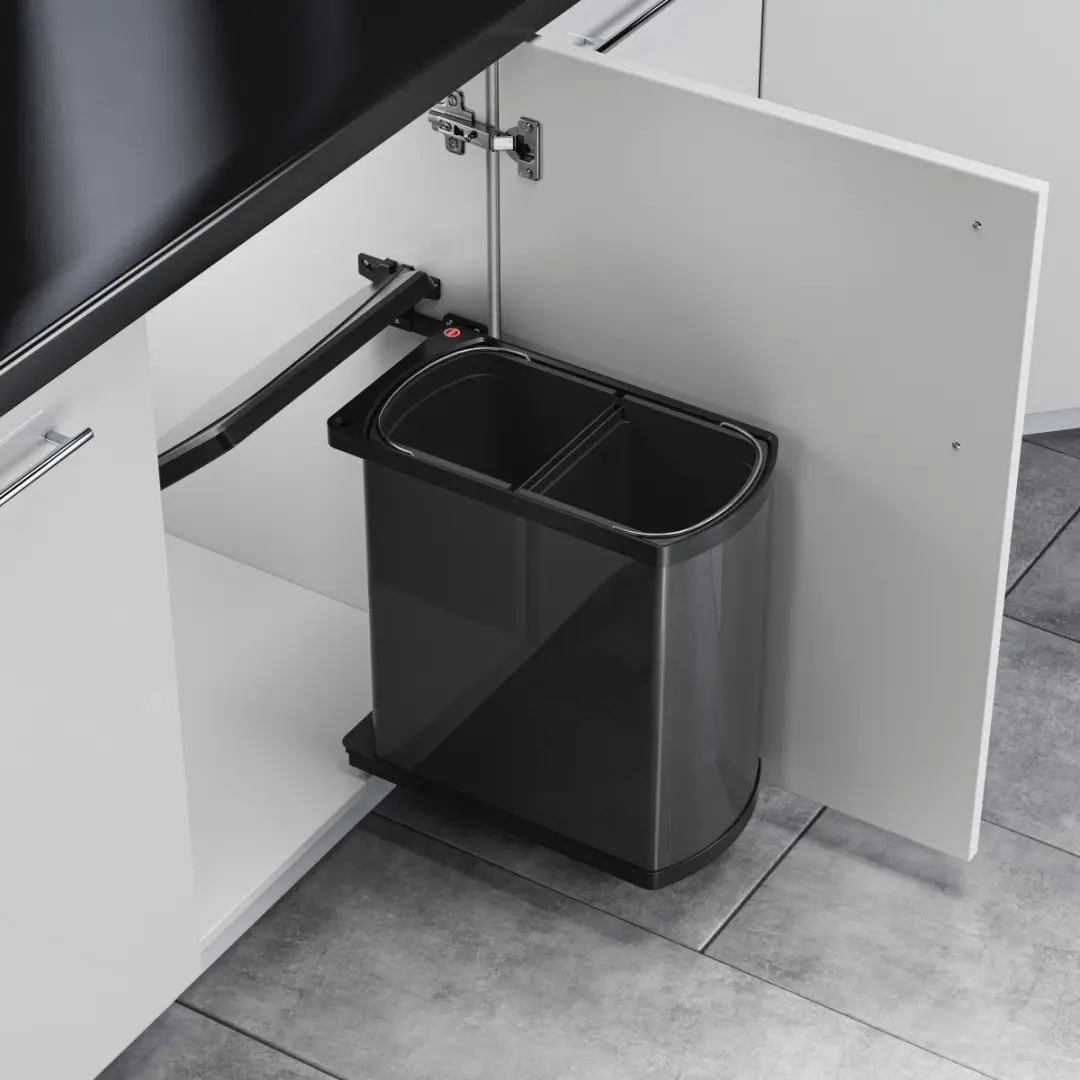 Hailo Duo AE3416071 Inbouw Prullenbak 16L - Zwart/Grijs