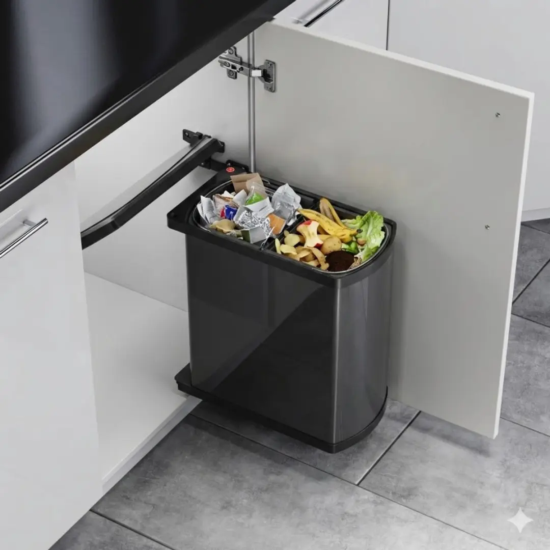 Hailo Duo AE3416071 Inbouw Prullenbak 16L - Zwart/Grijs