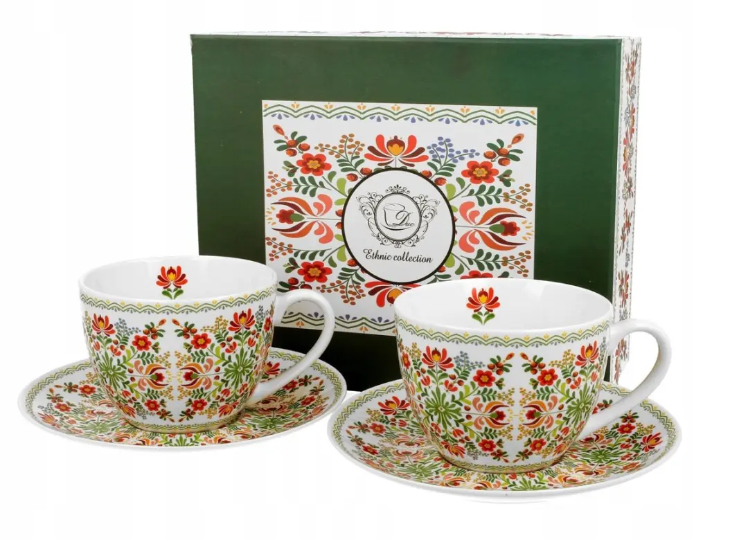 Duo Porseleinen Kop & Schotel Set 250ml Bloemendessin - 2 Stuks