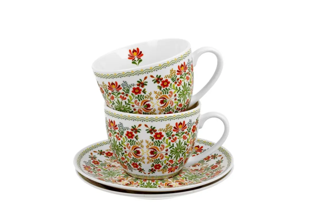 Duo Porseleinen Kop & Schotel Set 250ml Bloemendessin - 2 Stuks