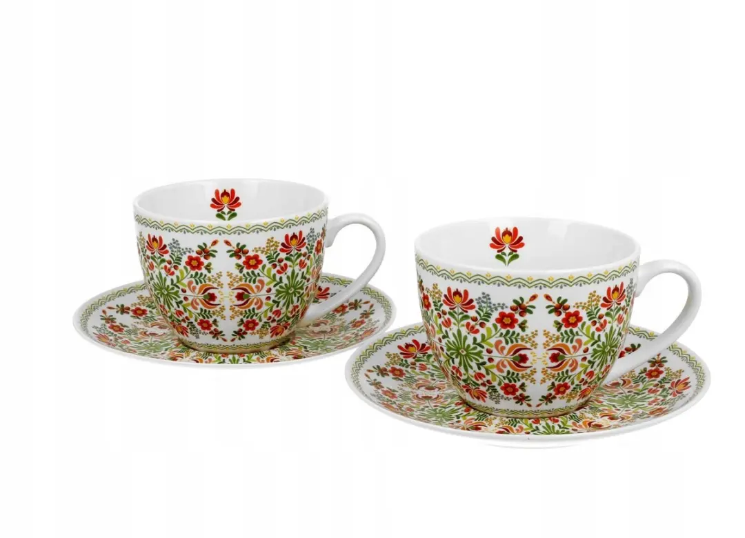 Duo Porseleinen Kop & Schotel Set 250ml Bloemendessin - 2 Stuks