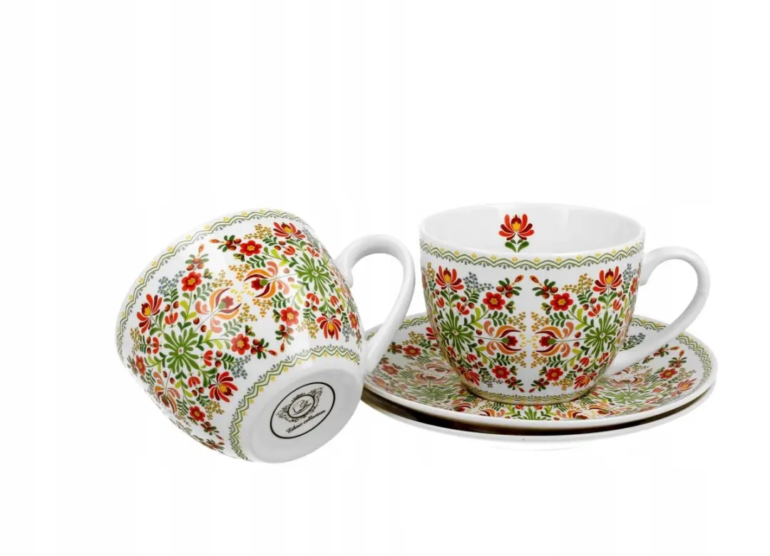 Duo Porseleinen Kop & Schotel Set 250ml Bloemendessin - 2 Stuks
