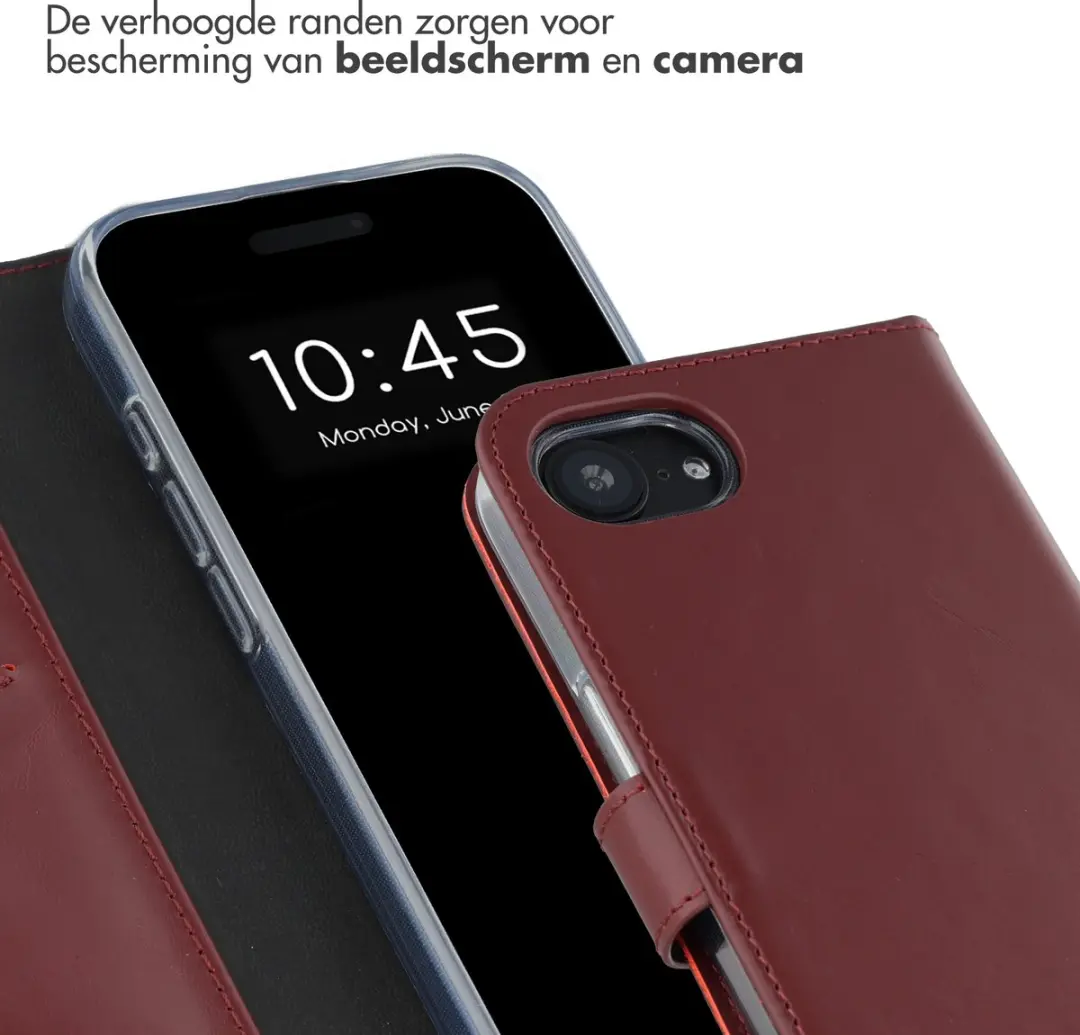 Selencia Hoesje iPhone 16/17 Bookcase - Echt Leder Donkerrood