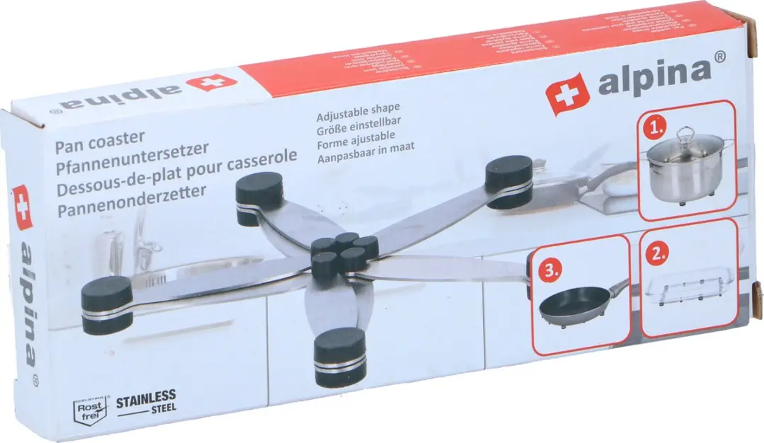 Alpina Verstelbare Pannenonderzetter RVS 27,5x20,5cm - Zilver/Zwart