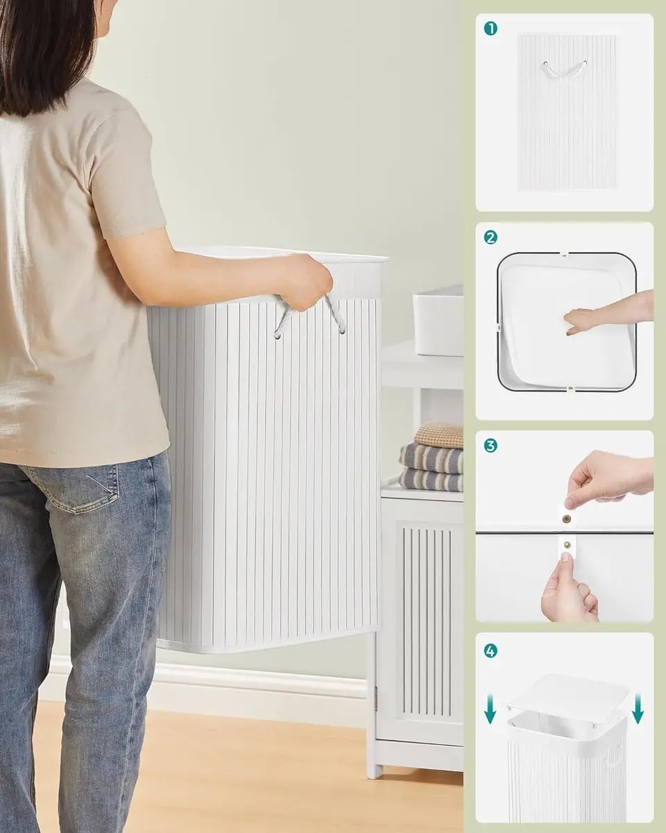 Songmics Wasmand LCB060W01 95L - Opvouwbaar met deksel - Wit - afbeelding 6 van 6