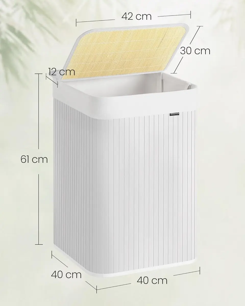 Songmics Wasmand LCB060W01 95L - Opvouwbaar met deksel - Wit