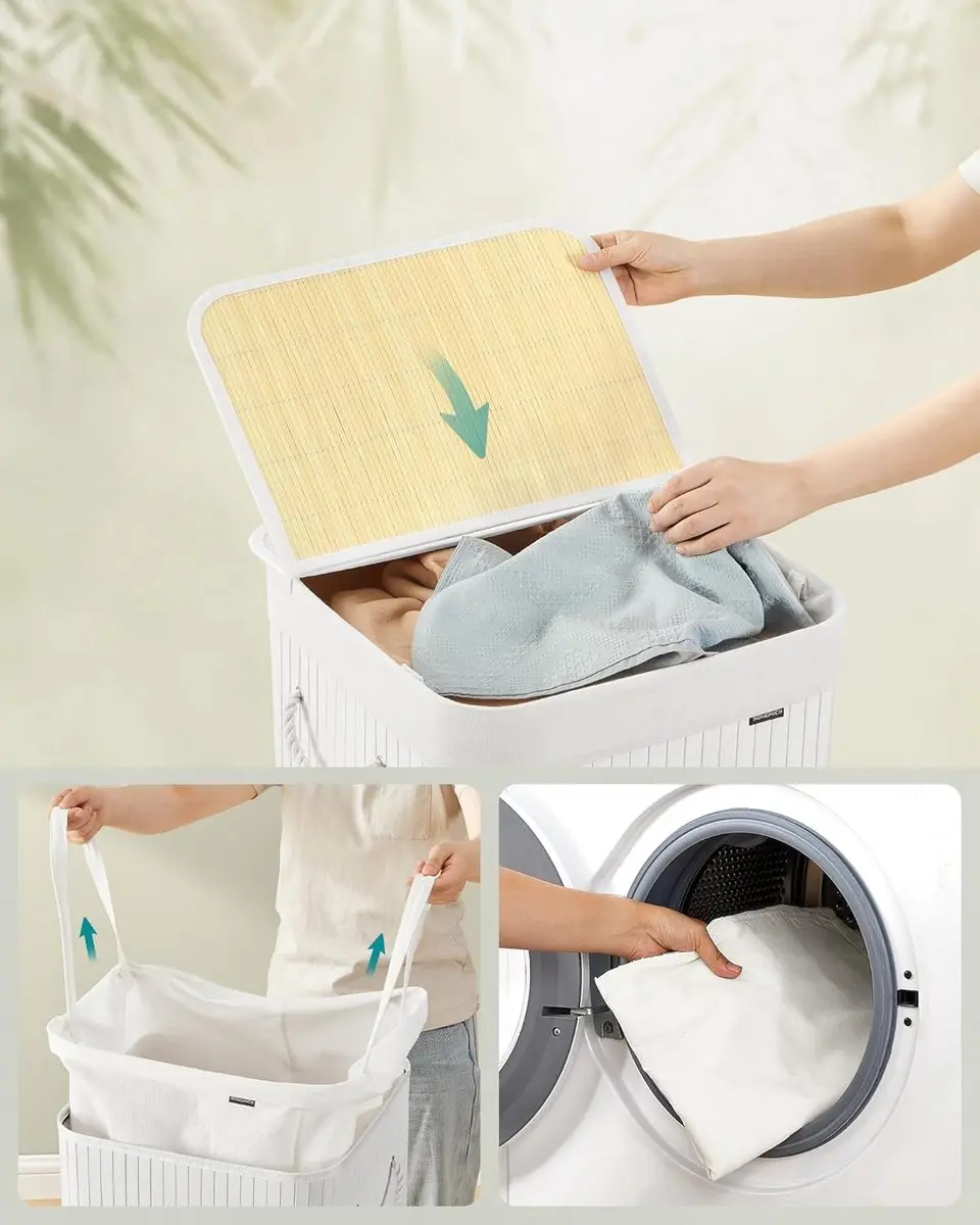 Songmics Wasmand LCB060W01 95L - Opvouwbaar met deksel - Wit