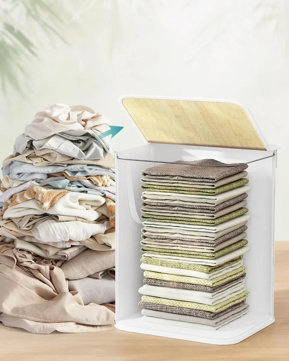Songmics Wasmand LCB060W01 95L - Opvouwbaar met deksel - Wit