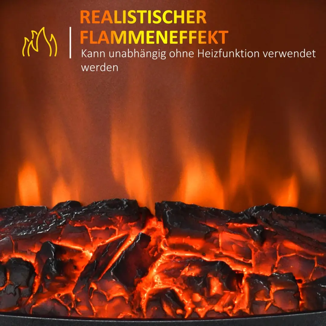 Homcom Elektrokamin Hartglas 2000W - 2 Warmtestanden - Schwarz - afbeelding 4 van 6