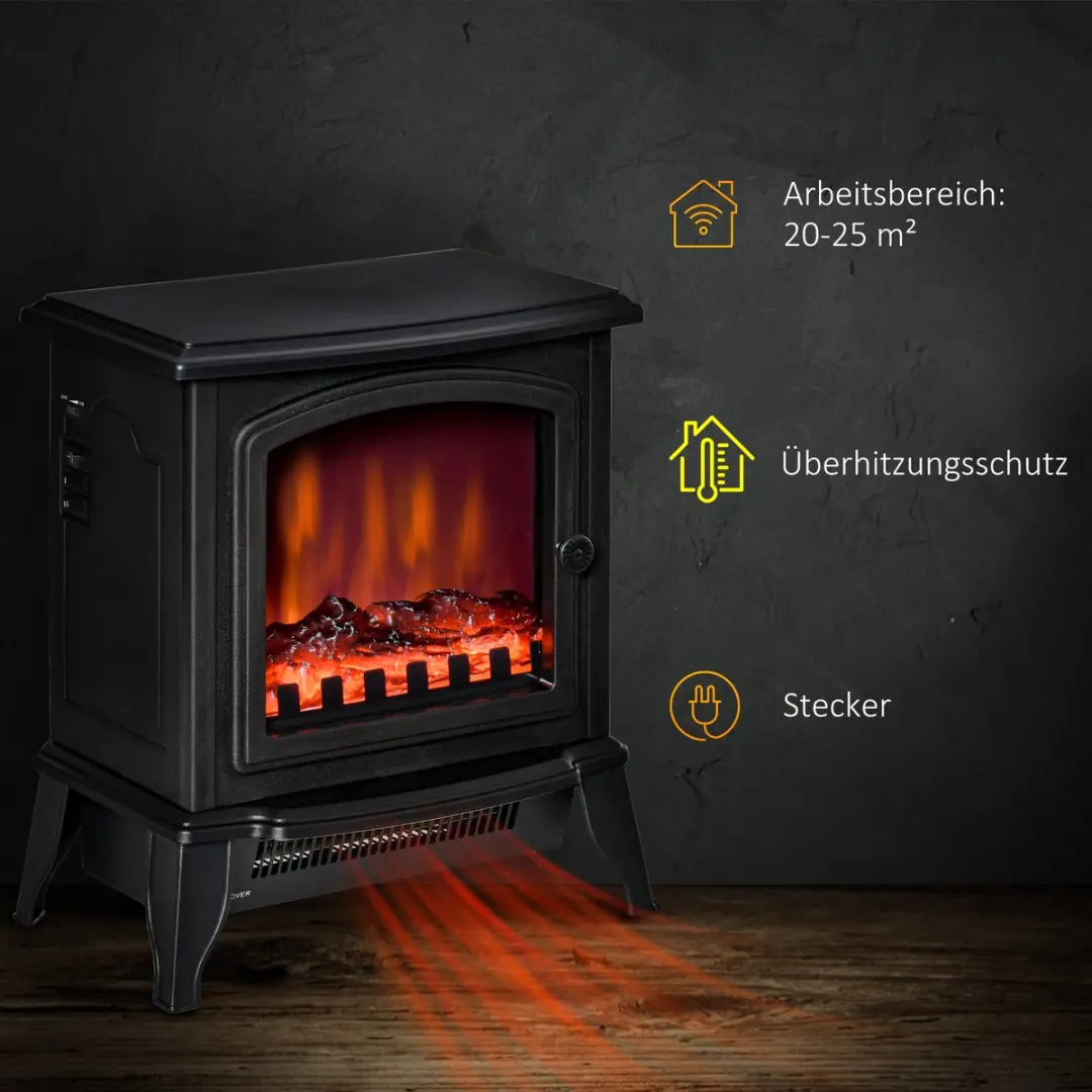 Homcom Elektrokamin Hartglas 2000W - 2 Warmtestanden - Schwarz - afbeelding 5 van 6