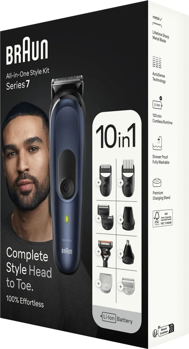 Braun MGK7421 Baardtrimmer - 10 Opzetstukken - Zwart