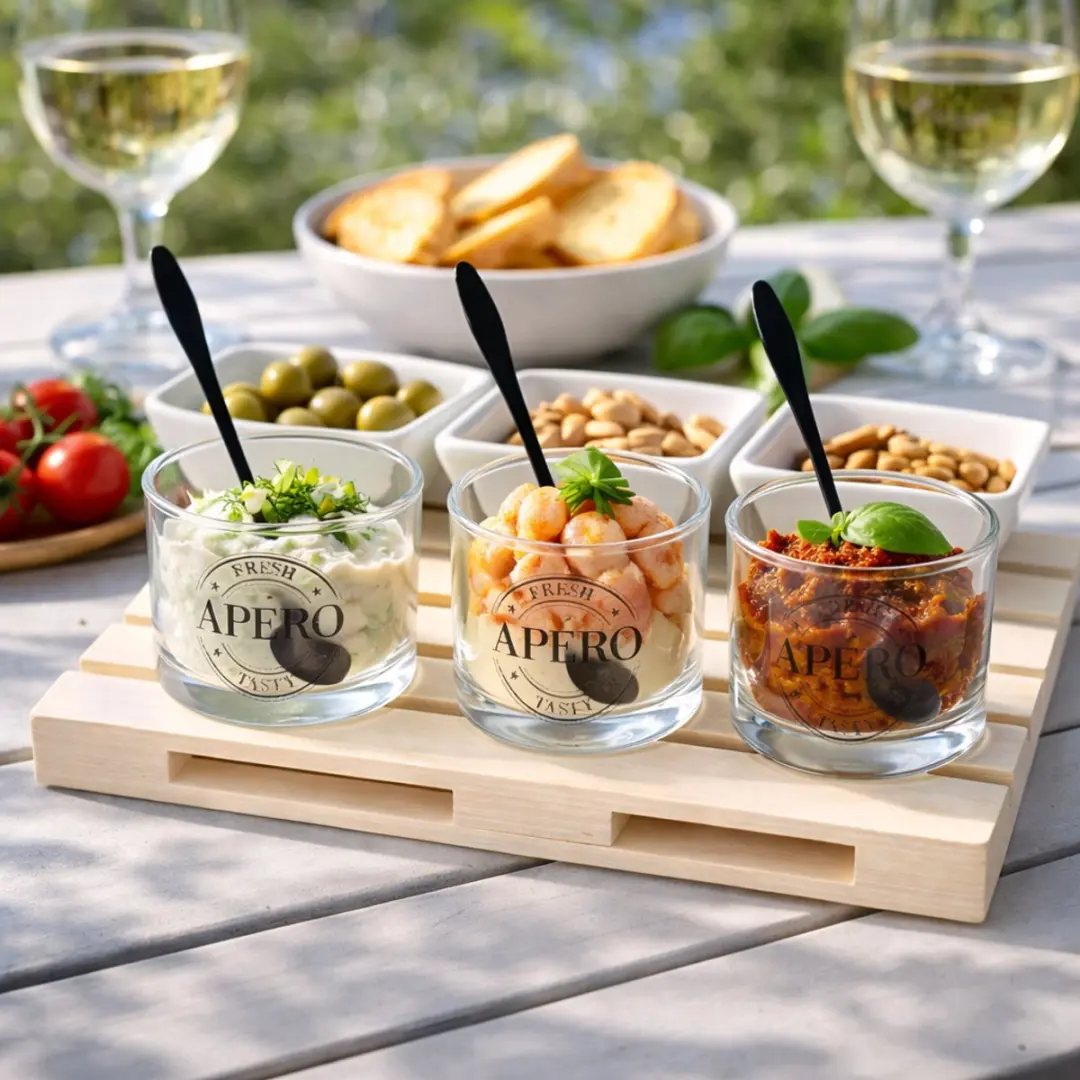 Alpina Amuseset Houtkleur - 1 Tray met 3 Glaasjes, 3 Bakjes & 3 Lepels