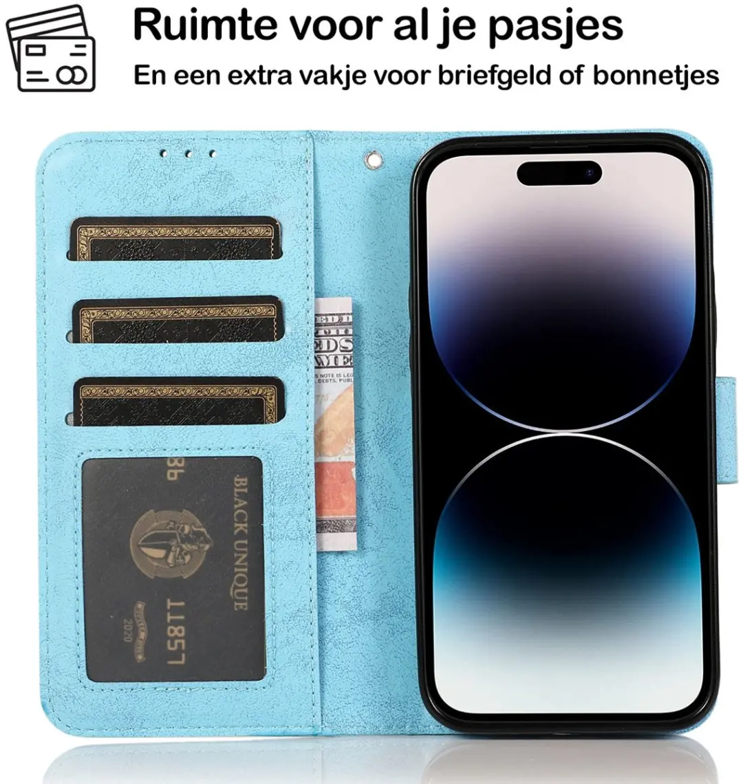 MobiQ 2-in-1 Wallet Case iPhone 14 Plus - 3 Pasjes - Lichtblauw