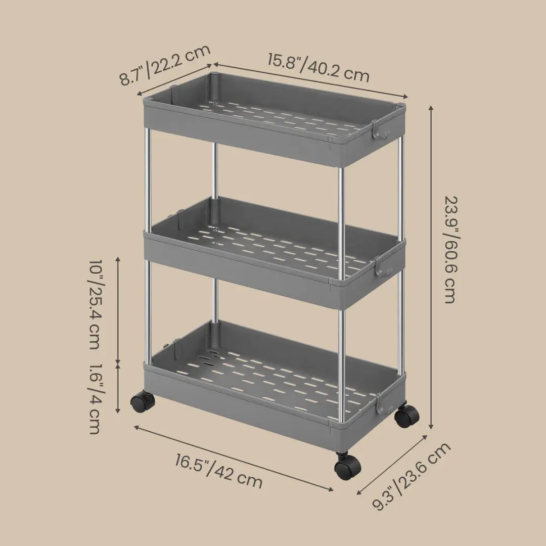Songmics Serveerwagen 3 lagen 6 haken - Grijs