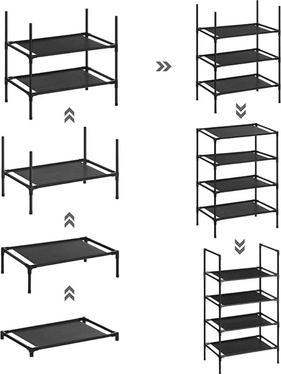 Songmics Schoenenrek 4 Planken - 2 Stuks 16 Schoenen - Zwart