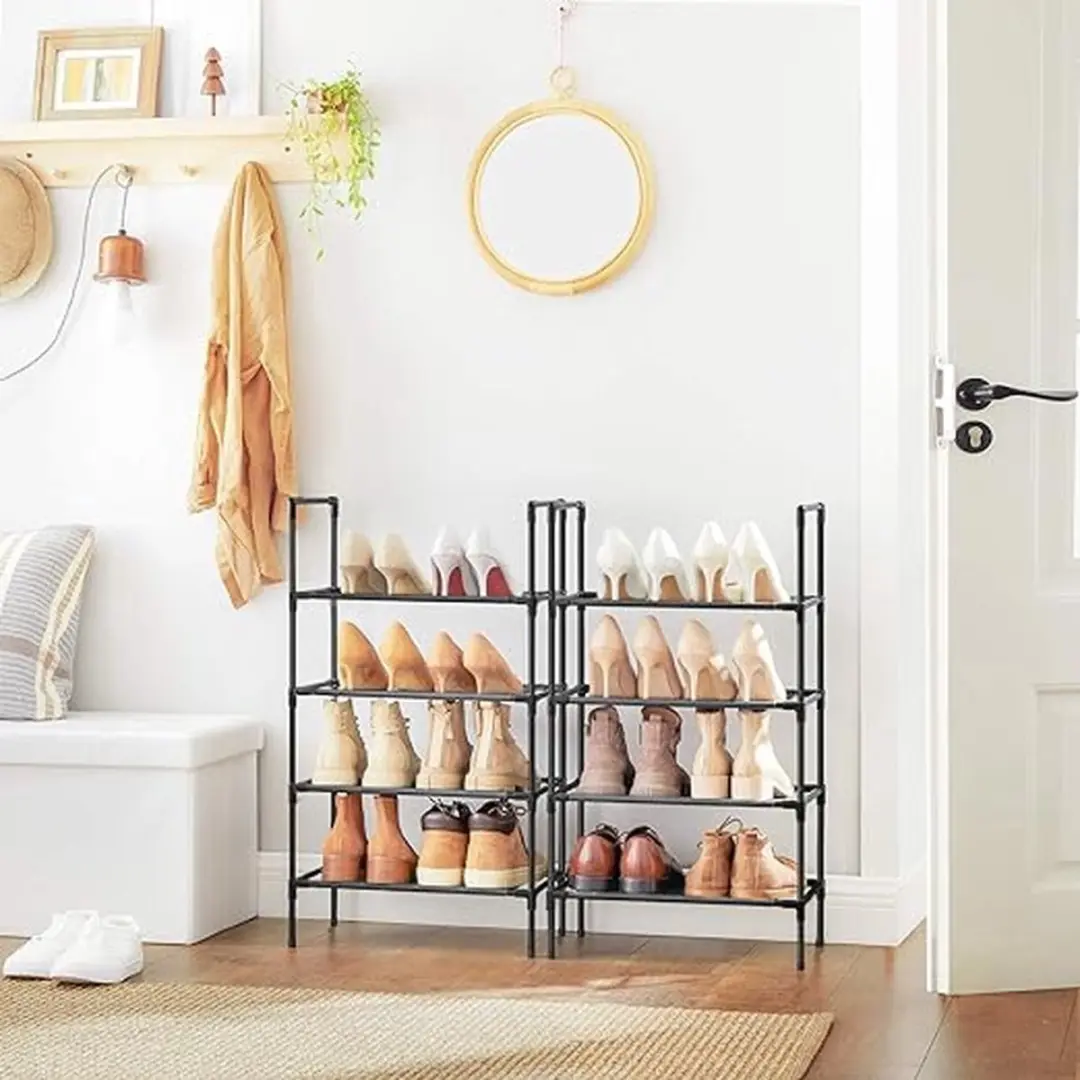 Songmics Schoenenrek 4 Planken - 2 Stuks 16 Schoenen - Zwart