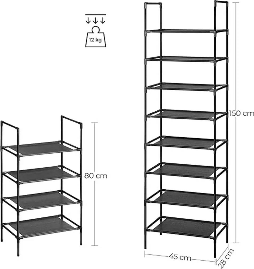 Songmics Schoenenrek 4 Planken - 2 Stuks 16 Schoenen - Zwart
