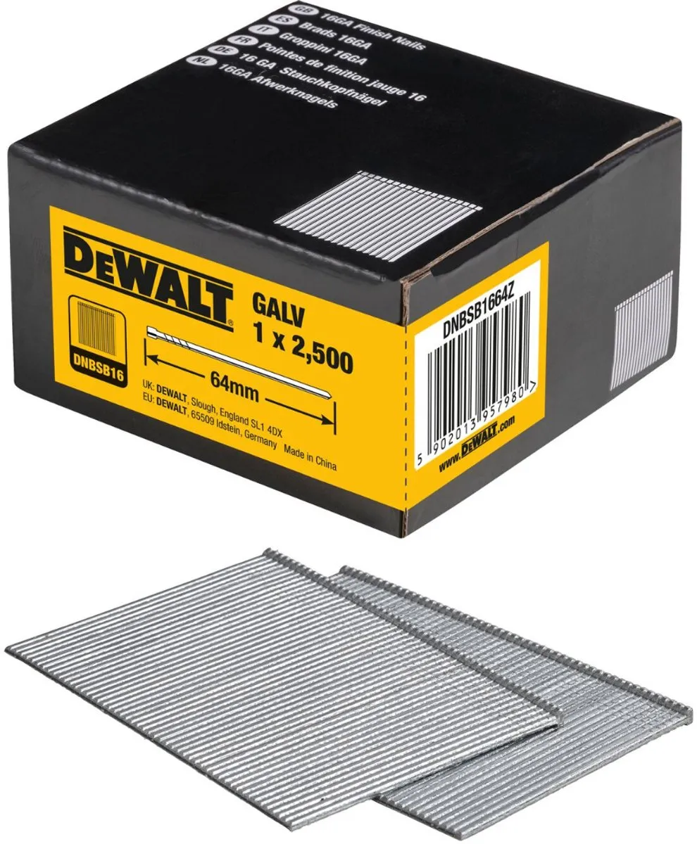 DeWalt DNBSB1664Z Spijkers 16 Gauge 1.5x64mm - 2500 Stuks