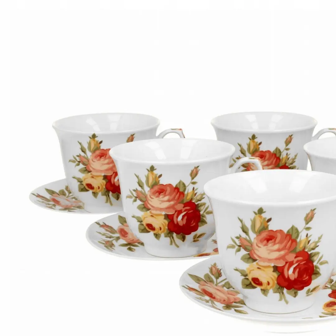 Duo Porseleinen Theekopjes Bloemendesign - 6 Stuks 250ml