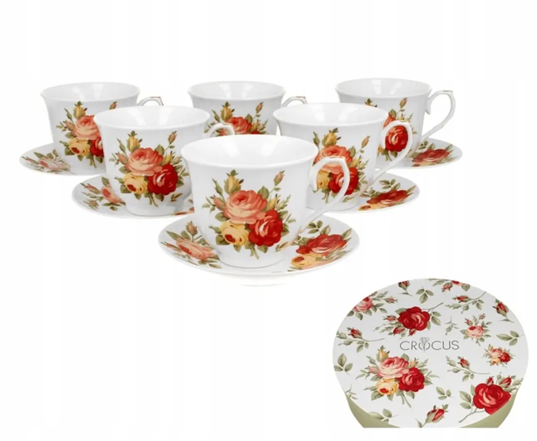 Duo Porseleinen Theekopjes Bloemendesign - 6 Stuks 250ml