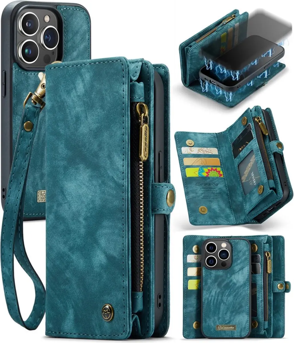 Caseme 008 Hoesje iPhone 15 Pro Max - Blauw - 8 Pasjes